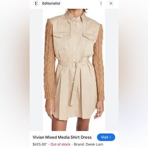 🤩NWT😍DEREK LAM 🛍️10 CROSBY Vivian Mixed Media Shirt Dress🥳👗
